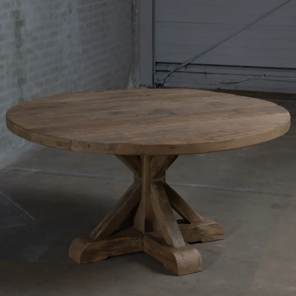 Landelijke ronde eettafel van massief oud eikenhout in kloosterstijl