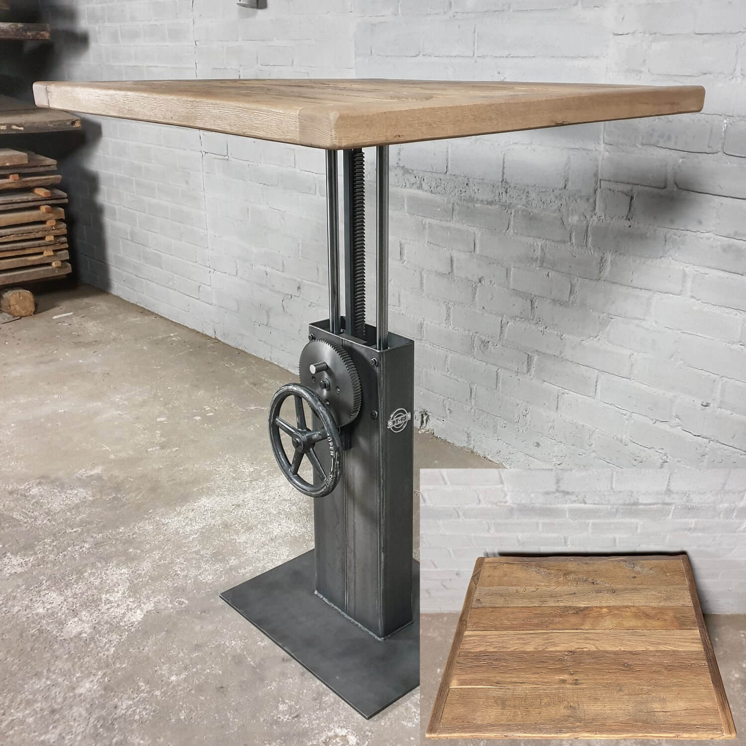 Industrie design bistrotisch - IND502 TOP002-1010 Industrie design Bistrotisch mit Altholz Eiche