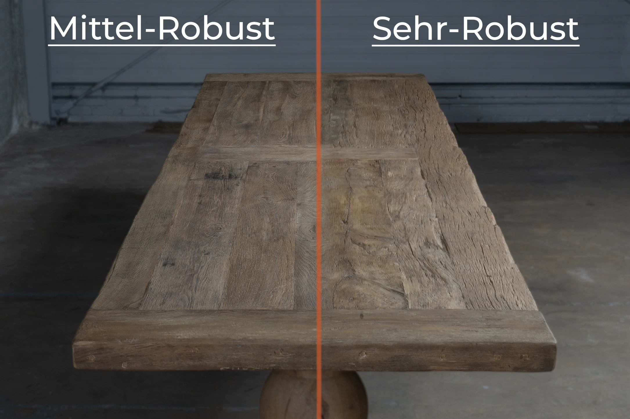 Wahl der Tischplatten-Texturen Foto mit Auswahlmöglichkeiten für die Textur der Tischplatte: Mittel-Robust und Sehr-Robust