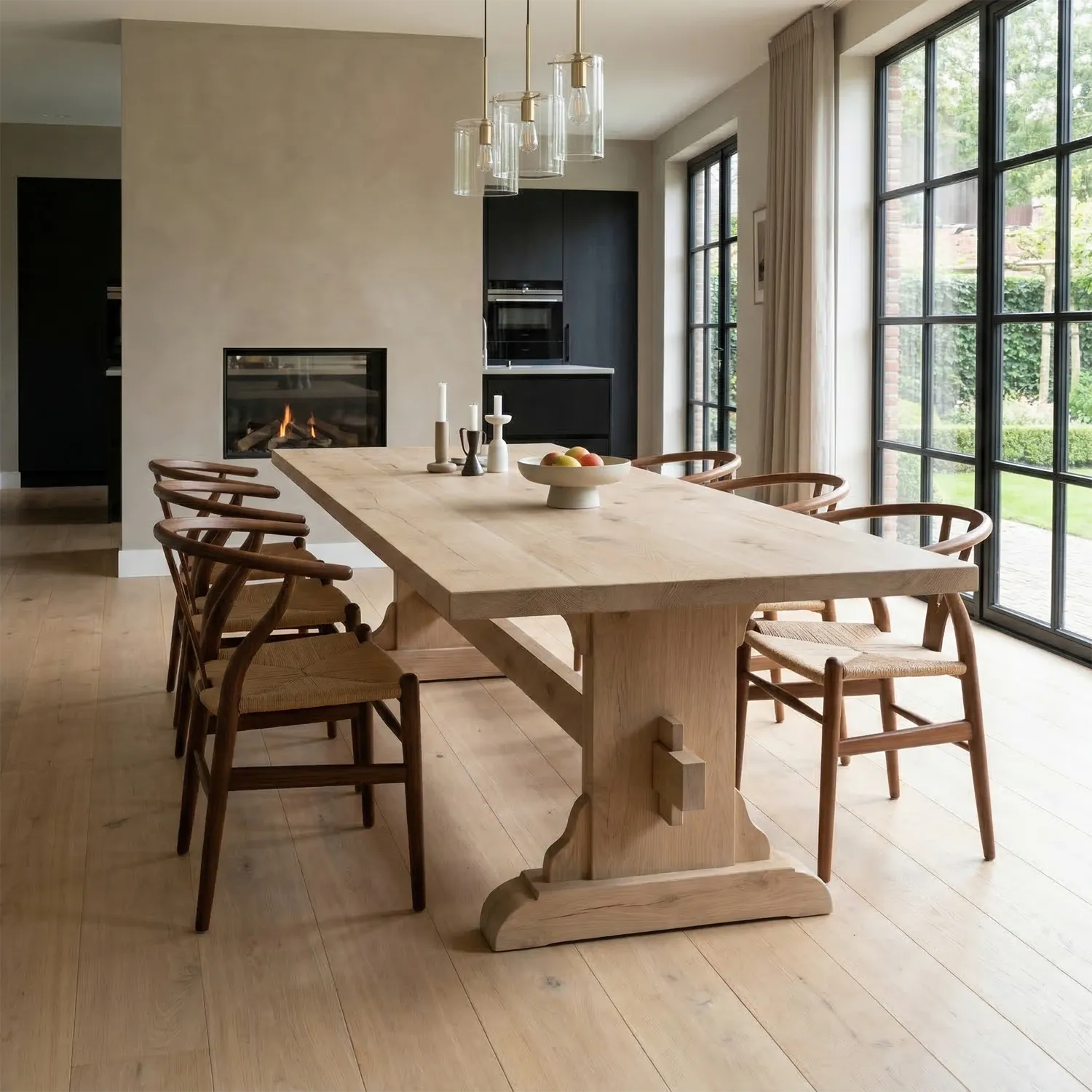 Rittertisch aus massiven Eichenbrettern G002 nach Maß Eichentisch im minimalistischen Stil im Wohnzimmer