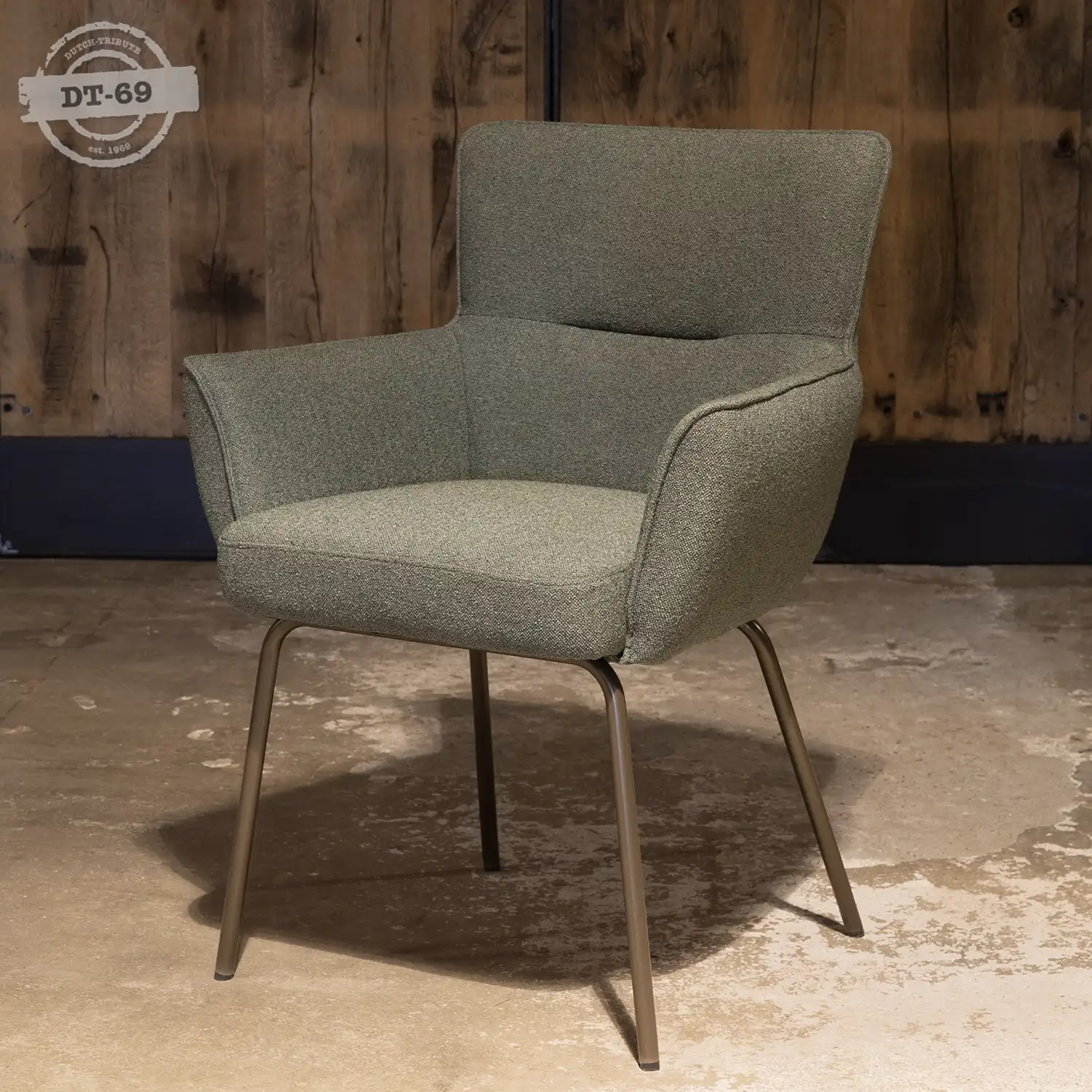 Judy eetkamerstoel armleuning S44 Trendy groene eetkamerstoel Judy met armleuningen